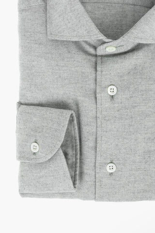 Camicia in Misto Flanella di Cotone Twill con Collo Francese