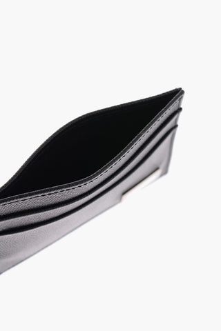 Solid Color Pebbled Leather Card Holder