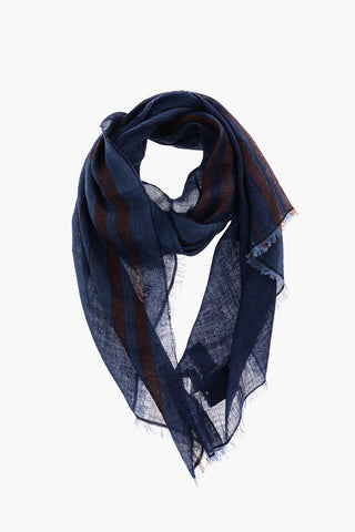 Striped Detail Flax and Cotton Scarf