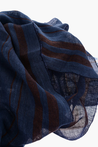Striped Detail Flax and Cotton Scarf
