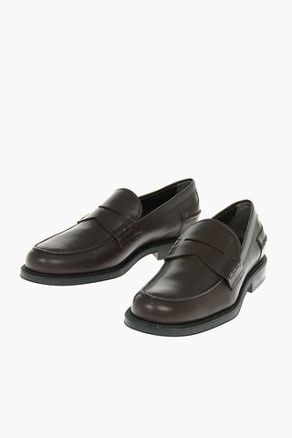 Leather Penny Loafers with Embossed Logo