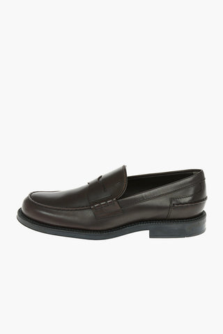 Leather Penny Loafers with Embossed Logo