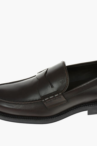 Leather Penny Loafers with Embossed Logo