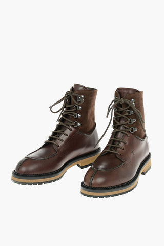 Suede Leather Lace-up Boots with Visible Stitchings