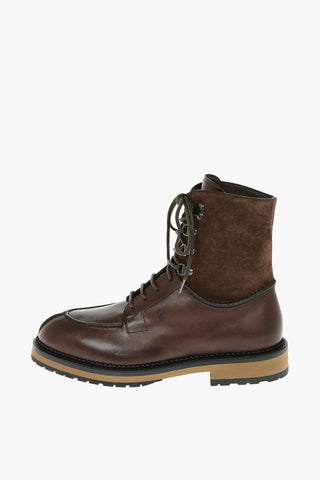 Suede Leather Lace-up Boots with Visible Stitchings