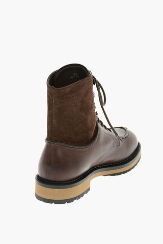 Suede Leather Lace-up Boots with Visible Stitchings
