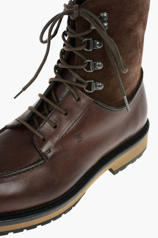 Suede Leather Lace-up Boots with Visible Stitchings
