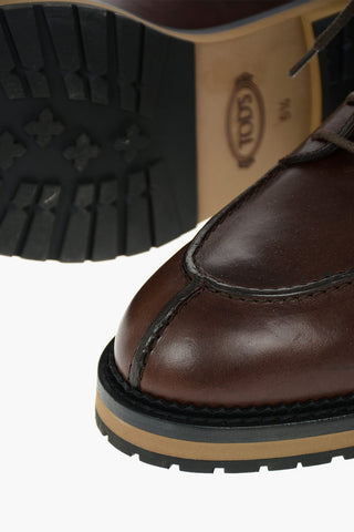 Suede Leather Lace-up Boots with Visible Stitchings