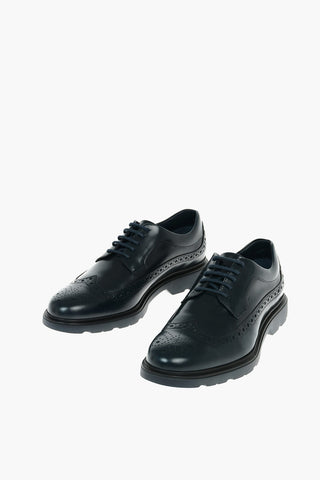 Leather DERBY H393 Lace-up Derby Shoes with Dovetail Brogue Motif