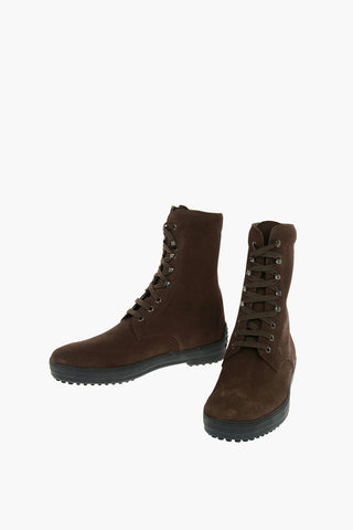 Suede Leather Lace-up Boots with Logoed Sole
