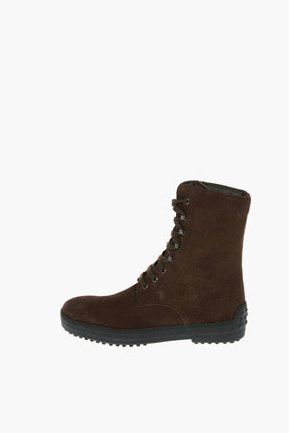Suede Leather Lace-up Boots with Logoed Sole