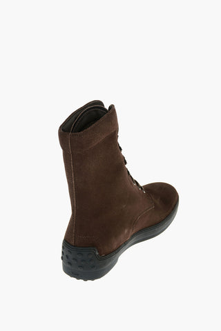 Suede Leather Lace-up Boots with Logoed Sole