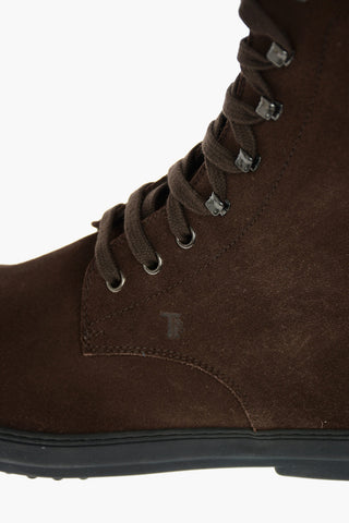 Suede Leather Lace-up Boots with Logoed Sole