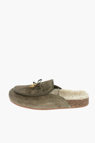 Slippers Shearling TORY CHARM in Suede con Charm Decorativo Dorato

