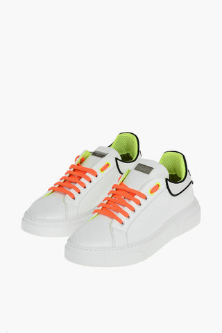 Leather Runner Sneakers with Fluo Details