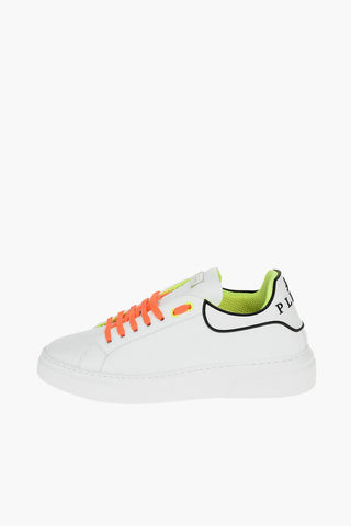 Leather Runner Sneakers with Fluo Details