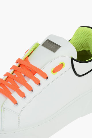 Leather Runner Sneakers with Fluo Details