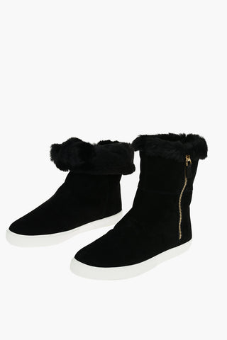 LAUREN Suede Leather JADELYN-SK Shearling High-top Sneakers with Side Zip