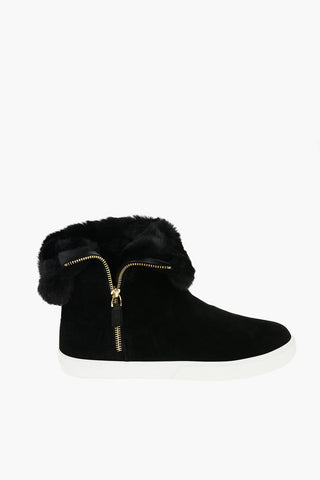 LAUREN Suede Leather JADELYN-SK Shearling High-top Sneakers with Side Zip