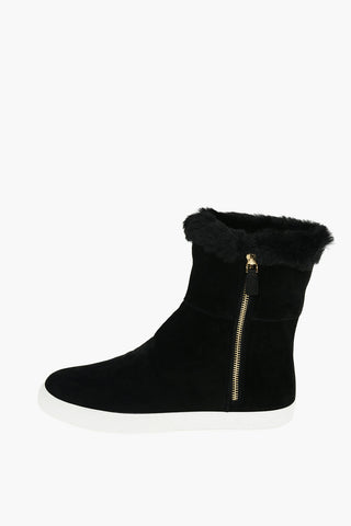 LAUREN Suede Leather JADELYN-SK Shearling High-top Sneakers with Side Zip