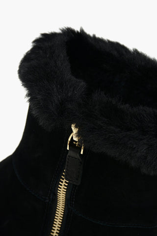 LAUREN Suede Leather JADELYN-SK Shearling High-top Sneakers with Side Zip