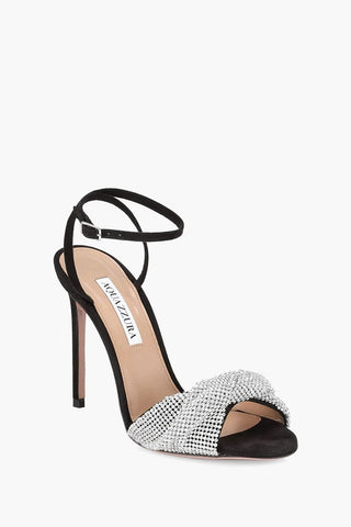 Sandali in Suede CRYSTAL TWIST con Decorazione in Strass 10cm