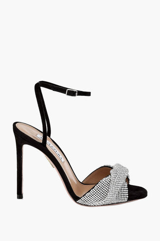 Sandali in Suede CRYSTAL TWIST con Decorazione in Strass 10cm