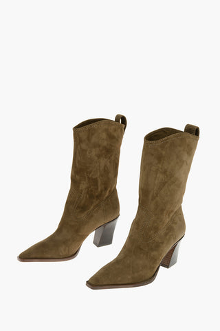 Suede Leather DOLLY Squared-toe Texan Booties 8cm