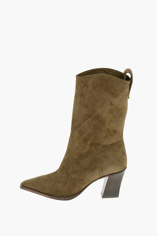 Suede Leather DOLLY Squared-toe Texan Booties 8cm