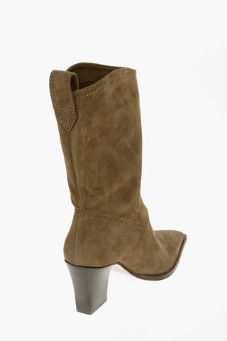 Suede Leather DOLLY Squared-toe Texan Booties 8cm