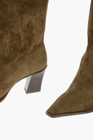 Suede Leather DOLLY Squared-toe Texan Booties 8cm