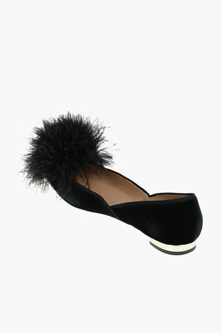 Velour BOUDOIR Pointed-toe Ballet Flats embellished with Ostrich Feathers Pom-pom