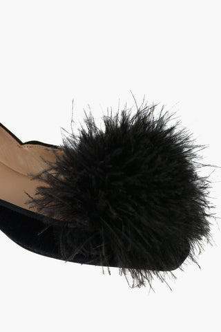 Velour BOUDOIR Pointed-toe Ballet Flats embellished with Ostrich Feathers Pom-pom