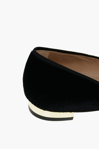 Velour BOUDOIR Pointed-toe Ballet Flats embellished with Ostrich Feathers Pom-pom
