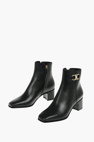 Leather CASSARO Squared-toe Ankle Boots with Contrasting Logo Buckle 5,5cm