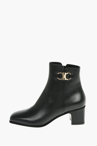 Leather CASSARO Squared-toe Ankle Boots with Contrasting Logo Buckle 5,5cm