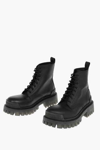 Leather STRIKE Lace-up Combat Booties with Chunky Sole 4,5cm