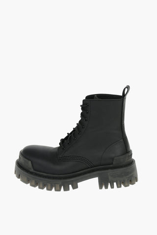 Leather STRIKE Lace-up Combat Booties with Chunky Sole 4,5cm