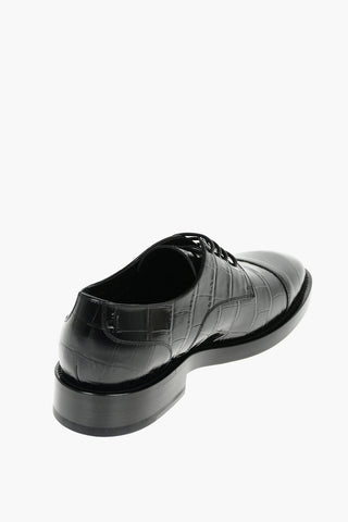 Croco Effect Leather Derby Shoes with Lettering Logo