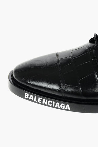 Croco Effect Leather Derby Shoes with Lettering Logo