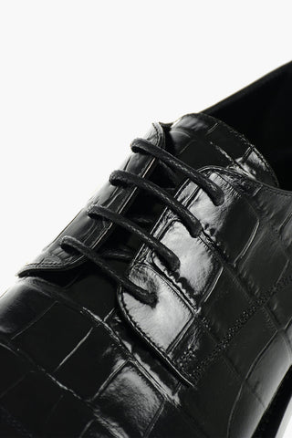 Croco Effect Leather Derby Shoes with Lettering Logo