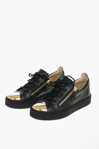 Leather BIREL Sneakers with Golden Plate Toe and Double size-zip