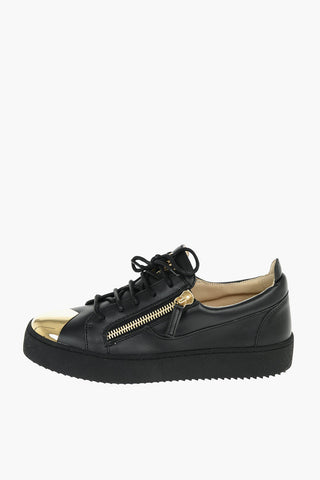 Leather BIREL Sneakers with Golden Plate Toe and Double size-zip