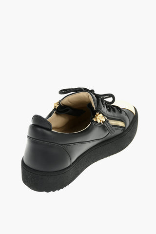 Leather BIREL Sneakers with Golden Plate Toe and Double size-zip