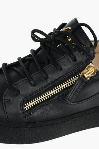 Leather BIREL Sneakers with Golden Plate Toe and Double size-zip