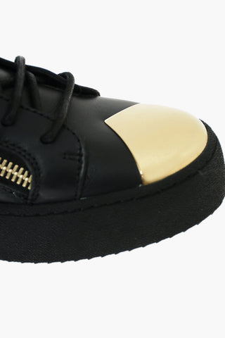 Leather BIREL Sneakers with Golden Plate Toe and Double size-zip