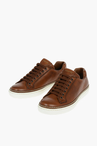 Grained Leather BOLAND Sneakers with Lettering Logo
