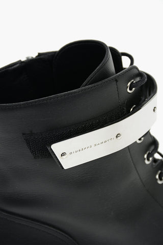 Leather Combat Boots with Metal Strap Closure and Lug Sole