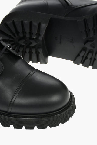 Leather Combat Boots with Metal Strap Closure and Lug Sole