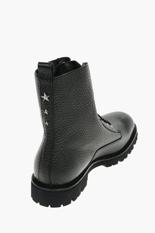 Grained Leather STARS Lace-up Combat Boots embellished with Star-shaped Studs